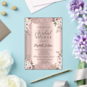 ボーホー フラワー シャイニー フレーム ローズゴールド ブライダル シャワー アクリル招待状 (インサイチュ (ウェディング))