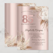 ボーホー フラワー,シャンパングラス, ローズゴールド 85周年 招待状 (正面/裏面)