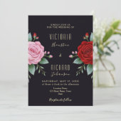 ボーホー フラワー ダークバーガンディ ウォーターカラー ウェディング 招待状 (スタンド正面)