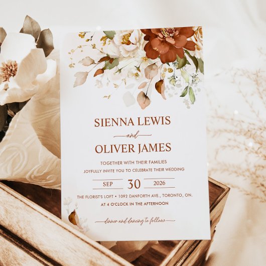 ボーホー フラワー テラコッタ オレンジ ウェディング 招待状