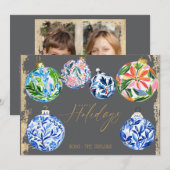 ボーホー フラワー ハッピー ホリデーズ フラット ホリデー カード (正面/裏面)