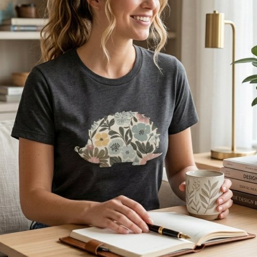 ボーホー フラワー ハリネズミ Tシャツ