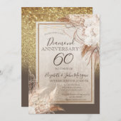 ボーホー フラワー パンパス グラス グリッター アニバーサリー 招待状 (正面/裏面)