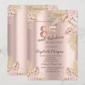 ボーホー フラワー、パンパス グラス ローズ ゴールド 85歳の誕生日 招待状 (正面/裏面)