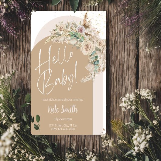 ボーホー フラワー パンパス 性別発表パーティー招待状 招待状