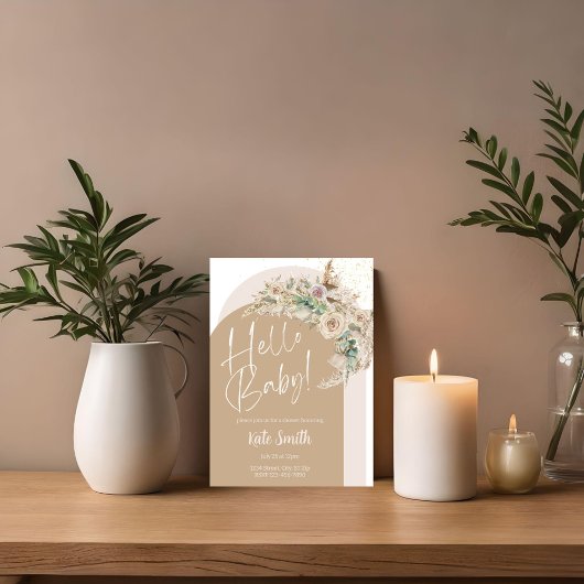 ボーホー フラワー パンパス 性別発表パーティー招待状 招待状