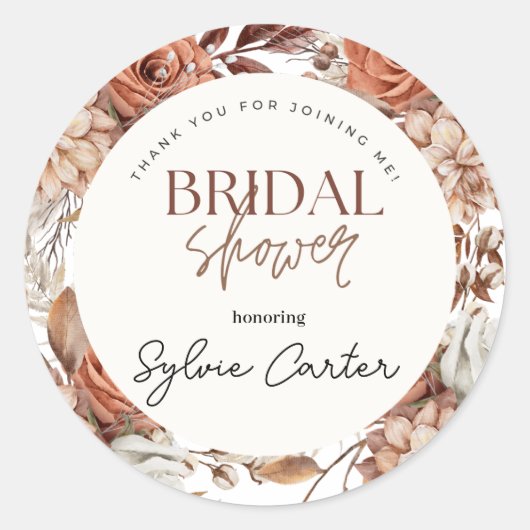 ボーホー フラワー ブライダル シャワー サンクス ラウンドシール (正面)
