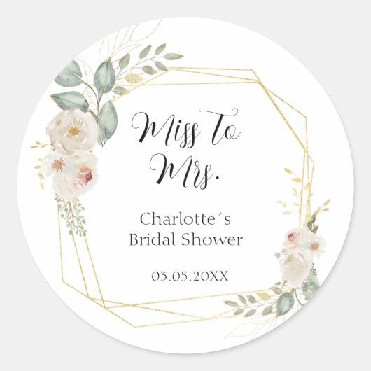 ボーホー フラワー ブライダル シャワー ラウンドシール (正面)