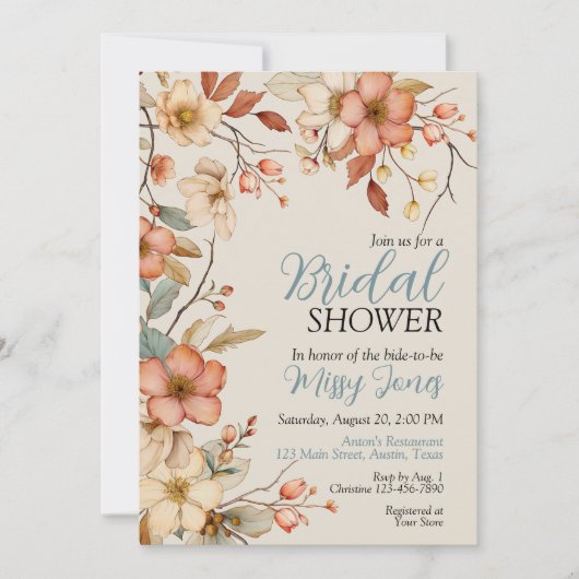 ボーホー フラワー ブライダル シャワー 招待状 (正面)