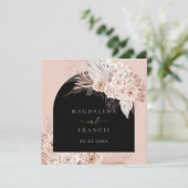 ボーホー フラワー ブラック アーチ ウェディング 招待状 (スタンド正面)