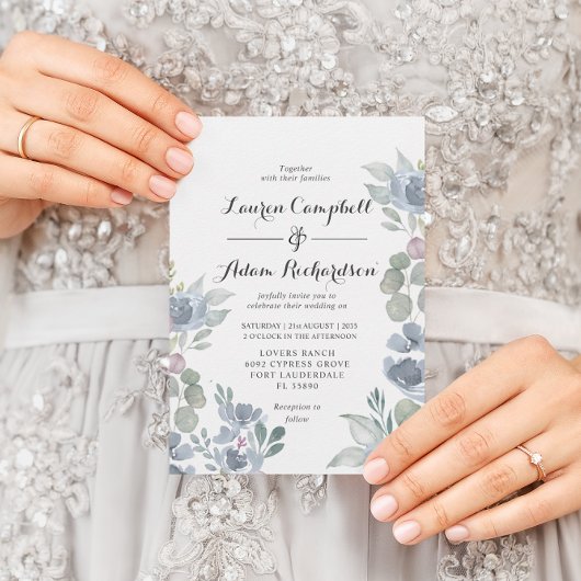 ボーホー フラワー＆ユーカリ ダスティーブルー ウェディング 招待状