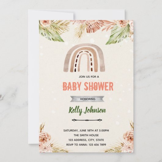 ボーホー フラワー レインボー テーマの招待状 招待状 (正面)