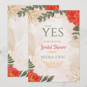 ボーホー フラワー レッド グリーン ミニマリスト セーブザデート (正面/裏面)