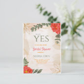 ボーホー フラワー レッド グリーン ミニマリスト 案内ポストカード (スタンド正面)