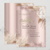 ボーホー フラワー ローズゴールド コンフェッティ ウェディング 招待状 (正面/裏面)
