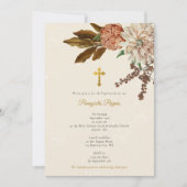 ボーホー フラワー 洗礼 キリスト教 十字架 出生 招待状 (正面)
