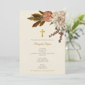 ボーホー フラワー 洗礼 キリスト教 十字架 出生 招待状 (スタンド正面)