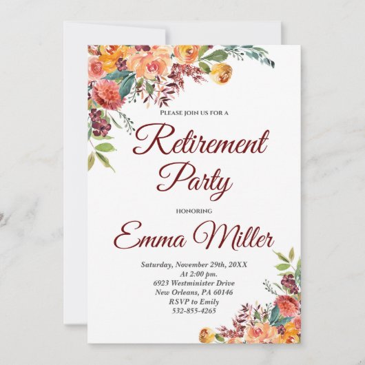 ボーホー フラワー 退職 招待状 (正面)