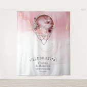 ボーホー フルムーン ダスティーローズ 水彩画 天体 タペストリー (正面)