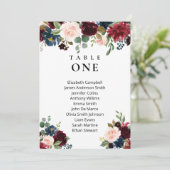 ボーホー フローラル バーガンディー ウェディング シーティング チャート カード (スタンド正面)
