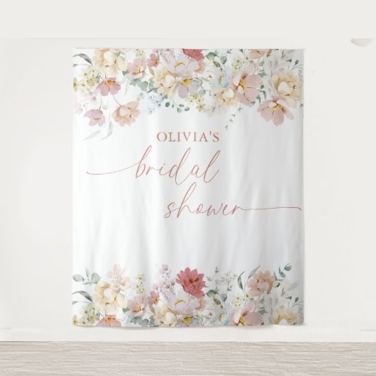 ボーホー ブライズシャワー モダン フラワーバックドロップ タペストリー (正面)