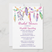 ボーホー ブライズ シャワー フェザー インド風 紫 南西部 招待状 (正面)