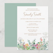 ボーホー ブライダル シャワー 水彩 ワイルドフラワー 招待状 (正面/裏面)