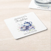 ボーホー ブライダル ティー ブルー フラワーズ ヴィンテージ ブライダル シャワー スクエアペーパーコースター (アングル)