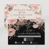 ボーホー ブラック フラワー ピンク ローズ ゴールド RSVP カスタム裏面 (正面/裏面)