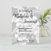 ボーホー ブラック ホワイト ドローイング フローラル ウェディング 招待状 (スタンド正面)