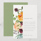 ボーホー ブラッシュ イエロー オレンジ フラワーブライダルシャワー サンキューカード (正面/裏面)