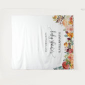 ボーホー ブラッシュ オレンジ バーガンディー 秋の花 背景 タペストリー (正面(横))