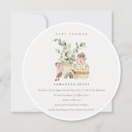 ボーホー ブラッシュ ネイザリー フォリアージュ ガール ベイビー シャワーの招待状 サンキューカード