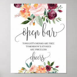 ボーホー ブラッシュ バーガンディ オレンジ 花 オープンバー サイン