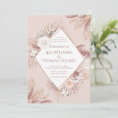 ボーホー ブラッシュ パンパス グラスとドライ フラワー 招待状 (スタンド正面)