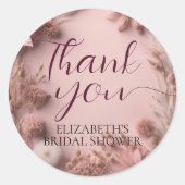 ボーホー ブラッシュ ピンク ドライ ワイルドフラワーズ スクリプト サンクス ラウンドシール (正面)