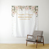 ボーホー ブラッシュ ピンク フラワール ゴールド リーフ ブライダル シャワー タペストリー (インサイチュ)