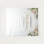 ボーホー ブラッシュ ピンク フラワーローズ グリーン ベイビーシャワー タペストリー (正面(横))