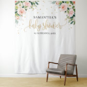 ボーホー ブラッシュ ピンク フラワーローズ グリーン ベイビーシャワー タペストリー (インサイチュ)