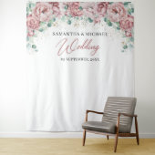 ボーホー ブラッシュ ピンク フラワー ゴールド グリーン ウェディング バックドロップ タペストリー (インサイチュ)