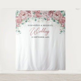 ボーホー ブラッシュ ピンク フラワー ゴールド グリーン ウェディング バックドロップ タペストリー