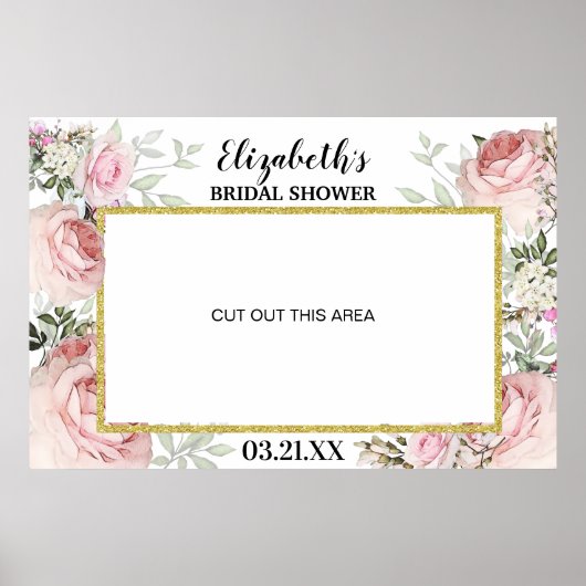 ボーホー ブラッシュ ピンク フラワー フォトブース フレーム 小道具 ポスター (正面)