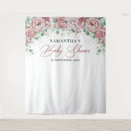 ボーホー ブラッシュ ピンク ローズ ユーカリ ゴールド ベイビー シャワー タペストリー