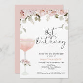 ボーホー ブラッシュ フラワーのガラス 21歳の誕生日招待状 招待状 (正面/裏面)