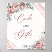 ボーホー ブラッシュ フローラル ゴールド ユーカリ カードとギフト ポスター (正面)