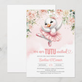 ボーホー ブラッシュ ローズ スワン チュチュ バレリーナ ピンク ドレス 招待状 (正面/裏面)