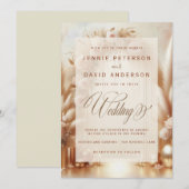 ボーホー ブラッシュ ローズ パンパス ゴールド アーチ ウェディング 招待状 (正面/裏面)