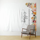 ボーホー ブラッシュ ワインレッド オレンジ 花のウェディングバックドロップ タペストリー (インサイチュ(横))