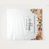 ボーホー ブラッシュ ワインレッド オレンジ 花のウェディングバックドロップ タペストリー (正面(横))