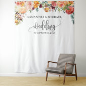 ボーホー ブラッシュ ワインレッド オレンジ 花のウェディングバックドロップ タペストリー (インサイチュ)